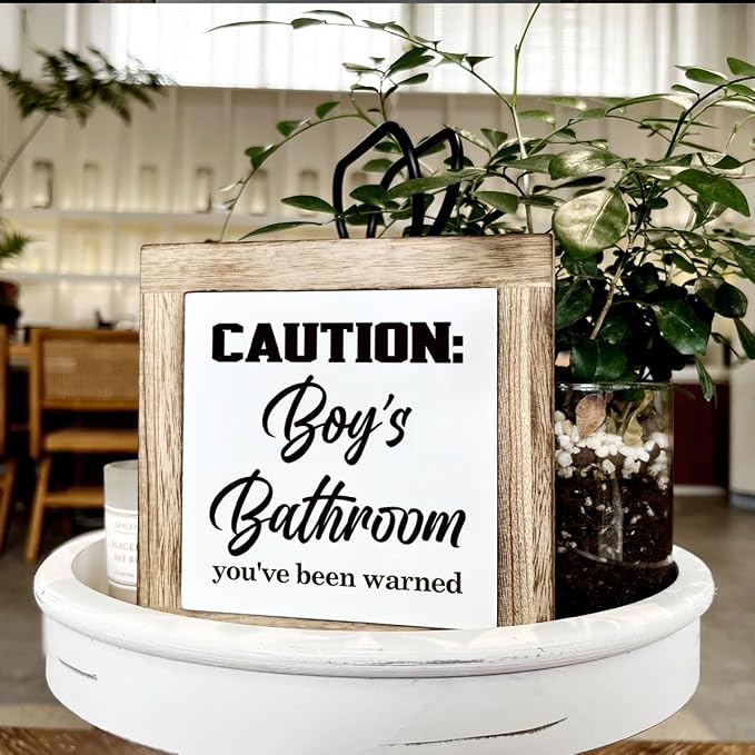 Funny Boys Bathroom Sign, Caution Boys Bathroom, Wooden Box Signs for Home Decor, Modern Farmhouse Bathrooms Decors Tabletop, Housewarming Decor, Bathrooms Box Sign B6-108 - Image 4