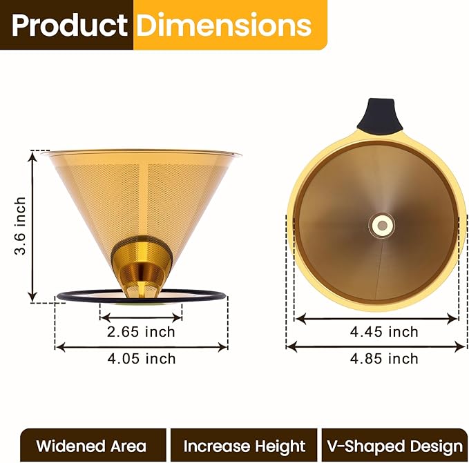 【2.0 Upgraded】 Pour Over Coffee Dripper – Paperless Reusable Stainless Steel Double-Mesh Cone Filter, Single Cup Pour Over Coffee Maker for Perfect Extraction (1–6 Cup)