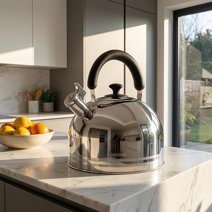 Whistling Tea Kettle for Stove Top,304 Stainless Steel Tea Kettles,6L/6.3QT Tea Kettles for Kitchen,Camping,Traveling,Portable,Fast to Boil