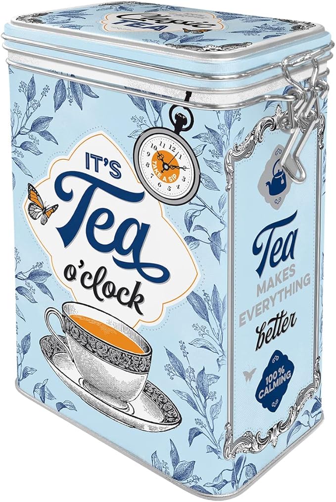 Nostalgic-Art Retro tea tin box, 44 oz, Classic Tea – Gift idea for tea fans, metal clip top can, vintage design