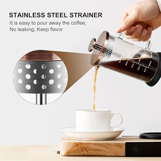 French Press Coffee Maker 34 Ounce Espresso Tea Coffee Maker with 4 Filters System, Stainless Steel Plunger and Heat Resistant Borosilicate Glass BPA-Free Brewed Tea Pot Coffee Plunger