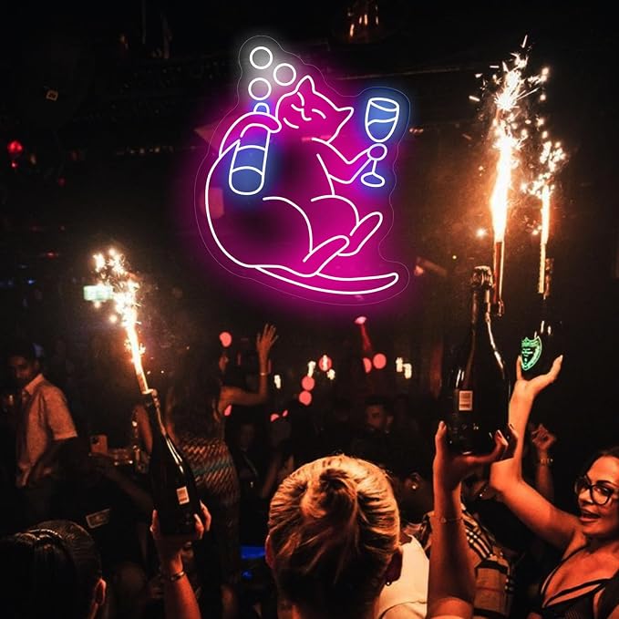 Cat Beer Neon Sign for Wall Decor Funny Bar Neon Sign for Home Bar Game Room Man Cave Decor Cat Light Neon Beer Led Sign Pink Neon Light Up Signs for Bedroom Home Party(16.7in*13.4in) - Image 2