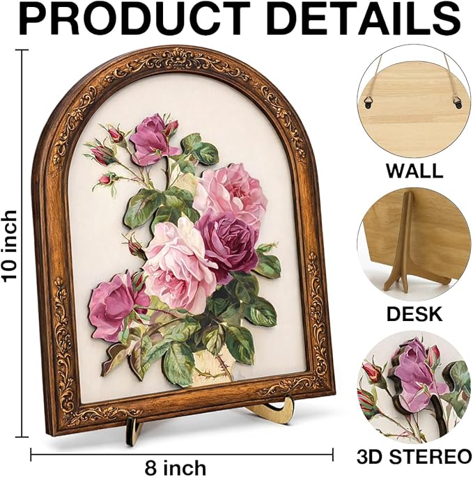Vintage Pink Rose Wall Art Sign for Bedroom Decor, French Country Floral Wall Decor, 8x10 Inch