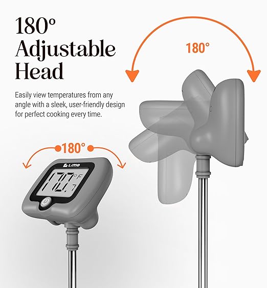 Digital Candy Thermometer with Pot Clip, 10" Long Stainless Steel Probe, Instant Read Kitchen Thermometer for Cooking, Baking, and Candy Making (Grey)