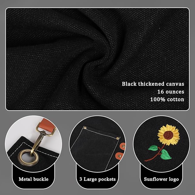 100% Cotton Canvas Apron | Unisex Cooking Apron for Men & Women with 3 Pockets & Adjustable Crossback Straps