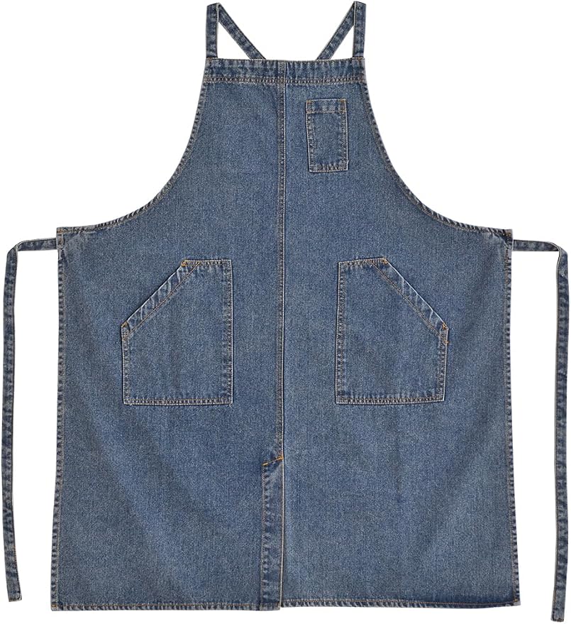 Cotton Denim Apron Soft - Unisex Adjustable Bib Apron with 5-Pockets Perfect for Kitchens by Tobyan