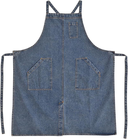 Cotton Denim Apron Soft - Unisex Adjustable Bib Apron with 5-Pockets Perfect for Kitchens by Tobyan