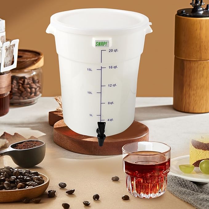 Snap! Cold Brew Round Bucket- 5 gallon Commercial Cold Brew System,Cold Brew Coffee Set-Whtie