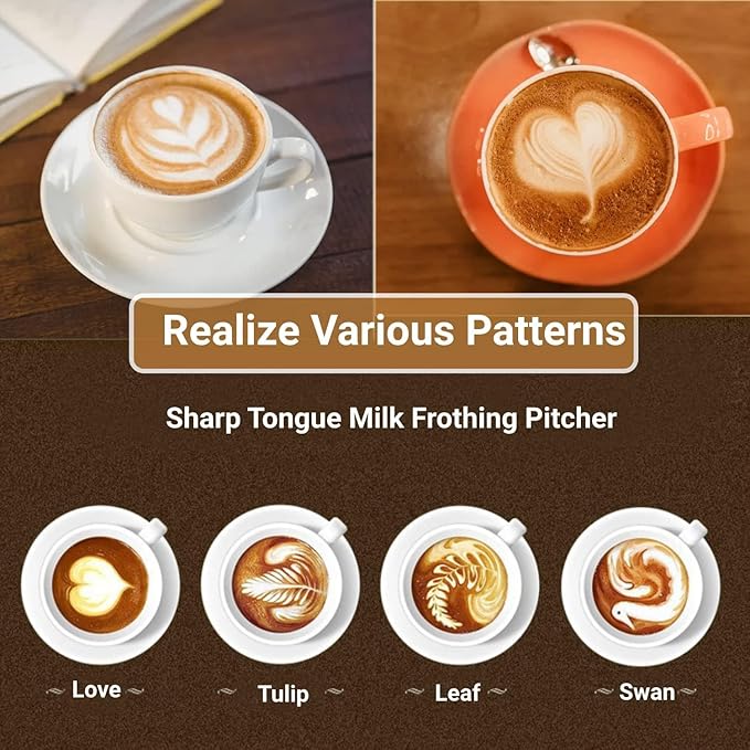 Milk Frothing Pitcher, 350ml (12oz) Milk Frother Cup Stainless Steel Jug Steaming Pitcher, Milk Coffee Cappuccino Latte Art Barista Steam Pitchers Milk Jug Cup with 2Pcs Decorating Pen