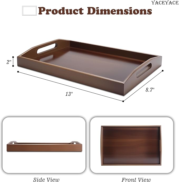 Bamboo Tray for Ottoman, 13.7"x8.6"x2" Small Serving Trays with Handle, Bamboo Tray for Coffee Table, Party, Home Decor, Dining