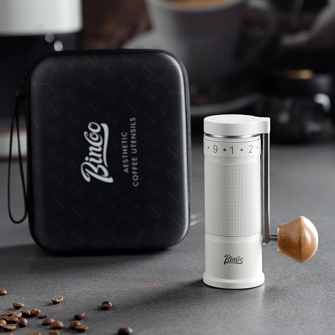 Bincoo Manual Coffee Grinder, Stainless Steel Conical Burr Mill - External Adjustable Setting, Foldable Handle Portable, 20g Capacity with Case for Espresso, Pour Over, French Press, Travel & Camping