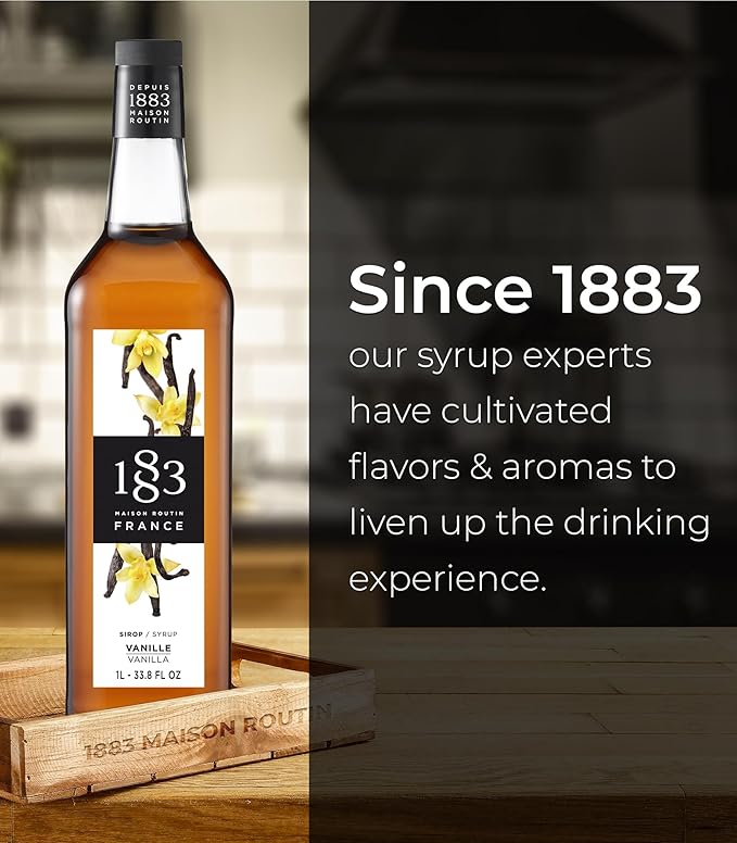 1883 Vanilla Syrup for Drinks – 1 Liter Plastic Bottles (Pack of 6) – Premium Beverage Syrup for Coffee, Tea, Cocktails, Lattes & Desserts