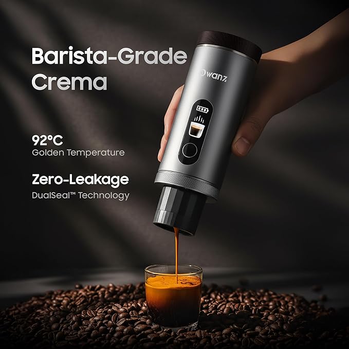 Electric Portable Espresso Machine, 20 Bar Travel Coffee Maker Self-Heating with 9000mAh Battery, Compatible with Ground Coffee & NS Capsule for Camping, Car, RV, Hiking (Silver)