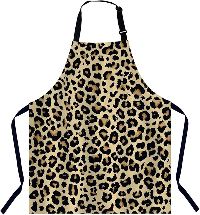 Leopard Print Waterproof Apron Kitchen Chef Aprons Bibs for Grooming Cooking Baking Painting Gardening by Unknown