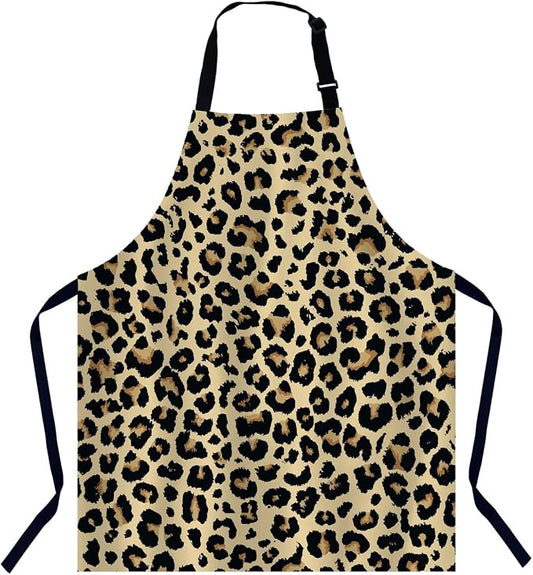 Leopard Print Waterproof Apron Kitchen Chef Aprons Bibs for Grooming Cooking Baking Painting Gardening by Unknown