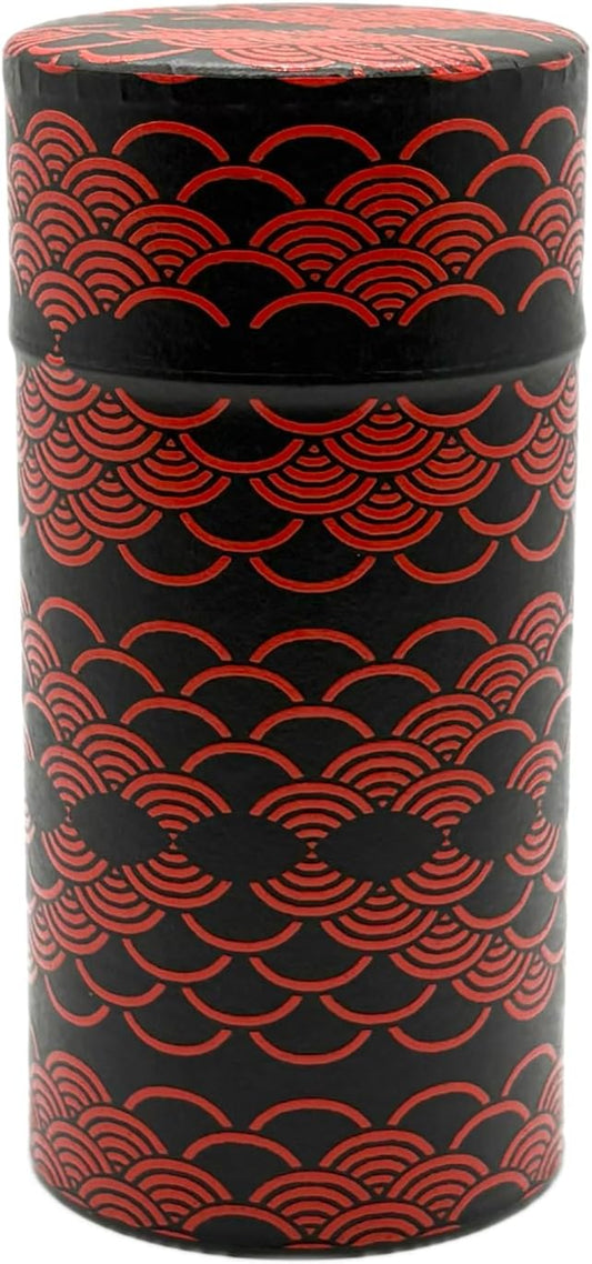 Japanese Tea Canister Tin KAMAKURABORI Nami(Wave) Pattern/Double Lid/Japanese Washi Paper Pasted /200g Tea Capacity/Loose Leaf Tea Storage/Storage Container with Lid