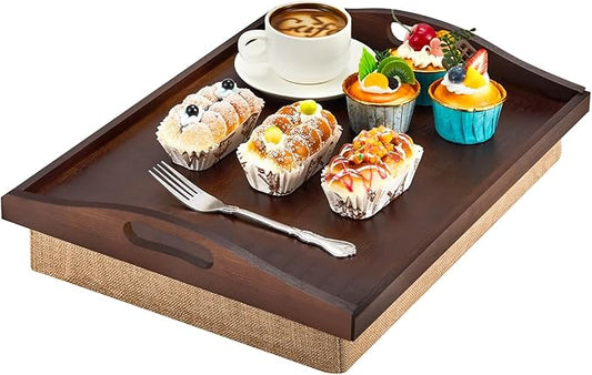 Tioncy 1 Piece Bamboo Lap Tray with Detachable Pillow 16.9'' x 13'' Lap TV Trays Desk with Handles for Adults Eating in Recliner Breakfast Housewarming Gift (Walnut Brown)