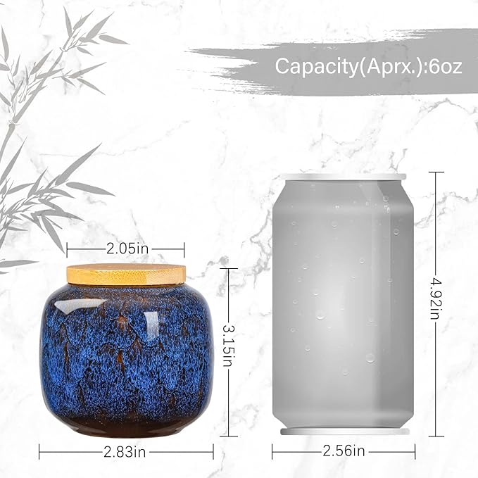 6oz Flambe Glaze Ceramic Loose Tea Canister Vintage Storage Jars with Airtight Wooden Lid Blue Matcha Tin Container for Coffee Beans Condiments