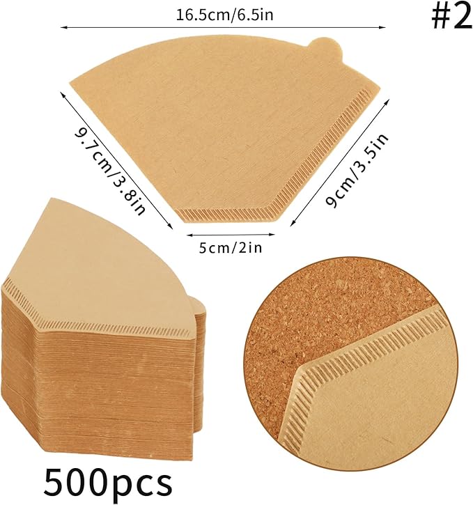 Coffee Filters #2, 500 Count Coffee Filters Natural Unbleached Disposable Coffee Filters 2 Filter Cone Paper for Coffee Makers