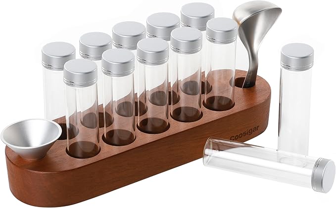 Coffee Bean Container, Single Dose Coffee Bean Storage,10PCS Coffee bean cellar container with wooden stand and funnel coffee spoon.(Silver lids)