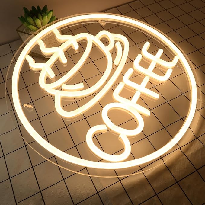 Britrio Coffee Neon Sign for Home Cafe Bar Kitchen Dinning Room Light Birthday Party Bedroom Restaurant Pub Man Cave LED Wall Art Decoration Holiday Gift 5V USB Powered Warm White