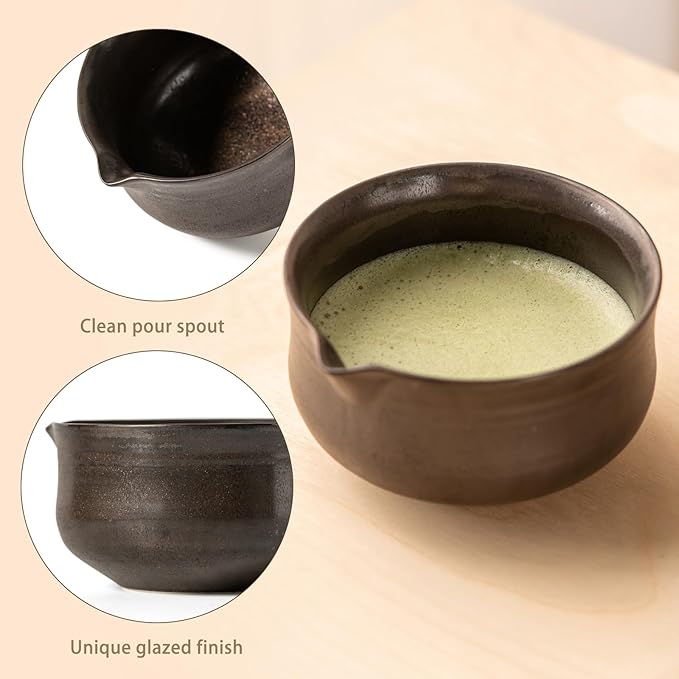 Matcha Whisk Set, Matcha Bowl with Spout and Coaster, Matcha Whisk and Holder, Sifter, Scoop, Spoon, Cleaning Brush - 10 Pcs Complete Ceramic Matcha Kit
