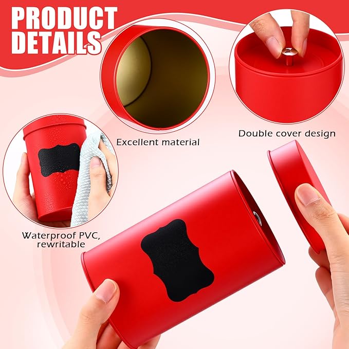 Tanlade 3 Pcs Tea Tin Canister Metal Round Can with Airtight Lid Double Sealed Tea Tin Canisters, with 1 Erasable Chalk Marker and 16 Stickers for Loose Leaf Coffee Sugar, 14 oz
