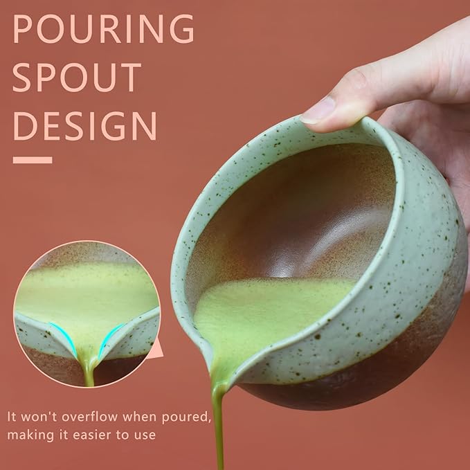 Artcome Matcha Tool Set– Bowl with Pouring Spout, Whisk, Whisk Holder, Tea Scoop – Traditional & Refined