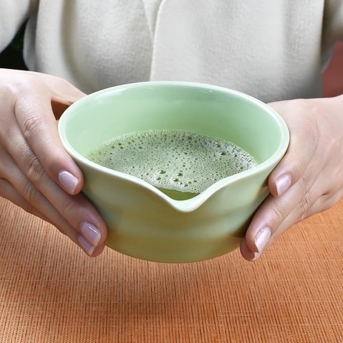 Artcome 4-Piece Matcha Tea Set - Complete Japanese Ceremony Kit with Bowl, Whisk, Whisk Holder, Scoop & Guide, Green