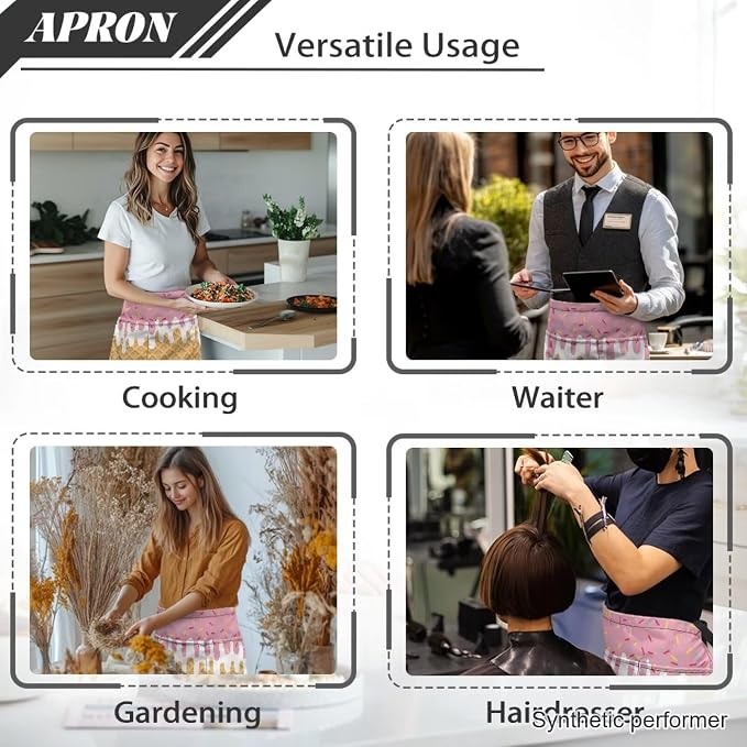 Waist Apron with 3 Pockets Waterproof 13 Inch Short Half Waist Aprons Women Men Server Aprons Waitress Waiter Apron - Image 5
