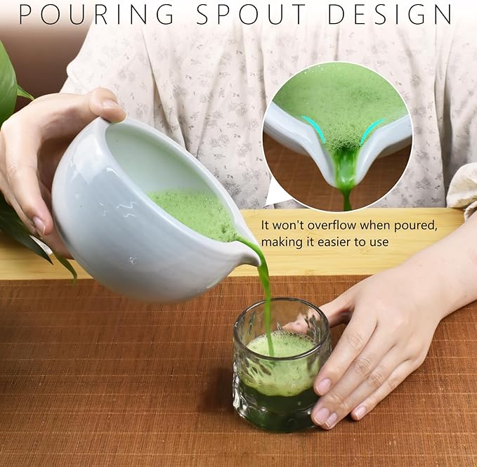 Artcome 7 Pcs Complete Matcha Ceremony Kit for Tea Ceremony, Bowl with Pouring Spout, Whisk, Tea Scoop, Matcha Powder Strainer, Matcha Tea Set For Making Usucha, Koicha and Matcha Latte (White)