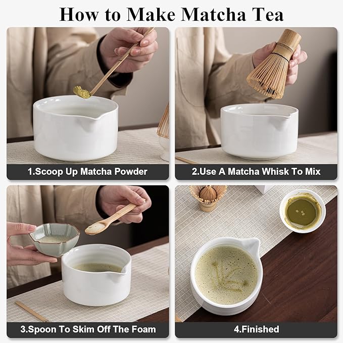 4 Pcs Matcha Whisk Set - Bamboo Matcha Whisk, Holder, Scoop, Spoon - Traditional Japanese Tea Ceremony - Matcha Green Tea Accessories