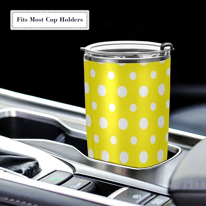 Tumbler Yellow Polka Dot Insulated Coffee Cup Beverage Container Travel Mug with Straw and Lid Double Wall Stainless Steel 20oz BPA-Free for Sport, Back to School