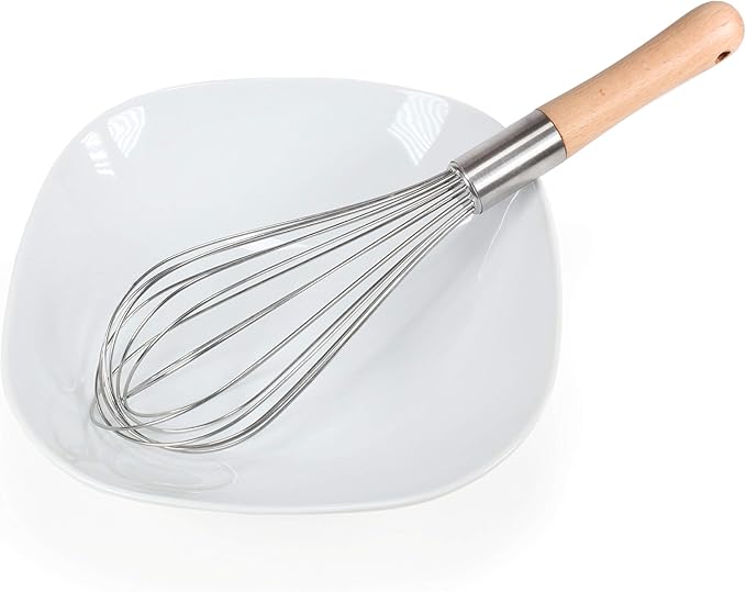 Classic Stainless Steel Wooden Handle Whisk 11-Inch | Perfect Whisking Size | Kitchen Whisk for Beating, Blending, Whisking, Stirring, Cooking, Egg, Flour | by Kitchen Delight