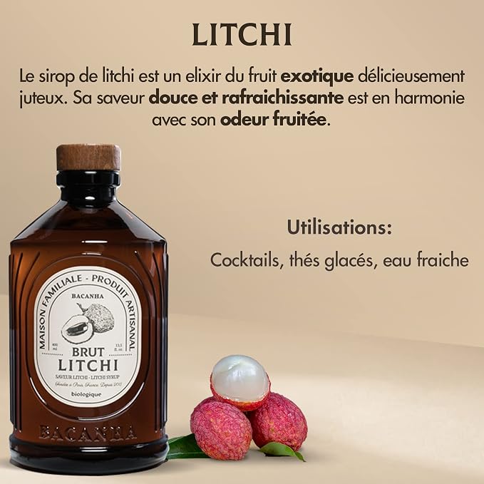 Bacanha Organic Raw Lychee Syrup - Premium French Tropical Syrup - Sweet & Juicy Flavor for Cocktails & Desserts - Gourmet and Organic - For Coffee, Mocktails, Teas - 400ml Glass Bottle - Image 4