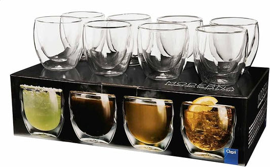Moderna Artisan Series Double Wall 8 oz Beverage Glasses - Set of 8 Drinking Glasses