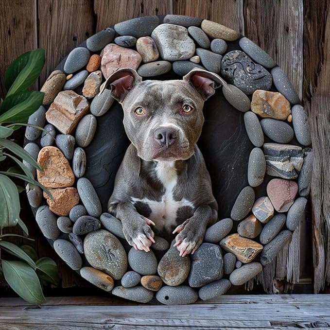 Pitbull Terrier 8X8 Metal Wreath Sign - Spring Decor For Living Room Dog Decor For Home by Unknown