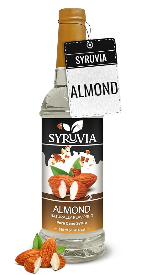 Syruvia Almond Syrup, Natural Flavors, Syrup for Drinks, Lattes, and Desserts – 25.4 fl oz