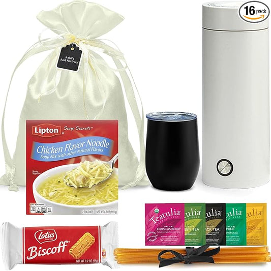Get Well Soon Gift Basket for Men and Women: Organic Tea, Portable Kettle, Soup, Honey Sticks, Cookies & Insulated Mug Care Package | Post Surgery | Feel Better