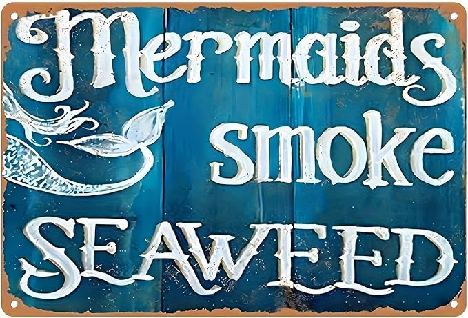 Mermaid Graman Home Metal Tin Sign Smoke Seaweed Wall Decor For Bathroom Club Room Garage Decoration 8x12 Inch 12x8 Inch Tinplate by Unknown