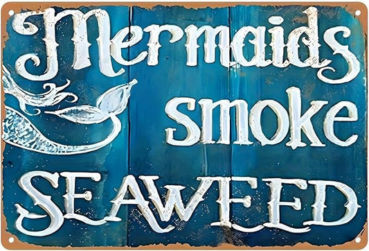 Mermaid Graman Home Metal Tin Sign Smoke Seaweed Wall Decor For Bathroom Club Room Garage Decoration 8x12 Inch 12x8 Inch Tinplate by Unknown