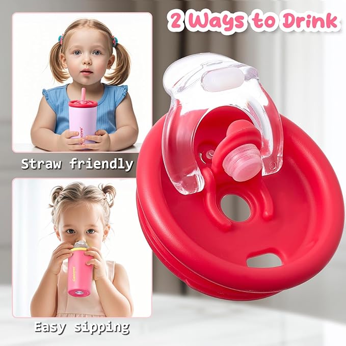 Kids Stainless Steel Cups with Straws and lids | 12 oz Spill-Proof Sippy Smoothie Tumbler Set, Small Kids Snack & Drink Water Cups, BPA-Free, Dishwasher Safe, with Box (Age: 3+ years old & up)