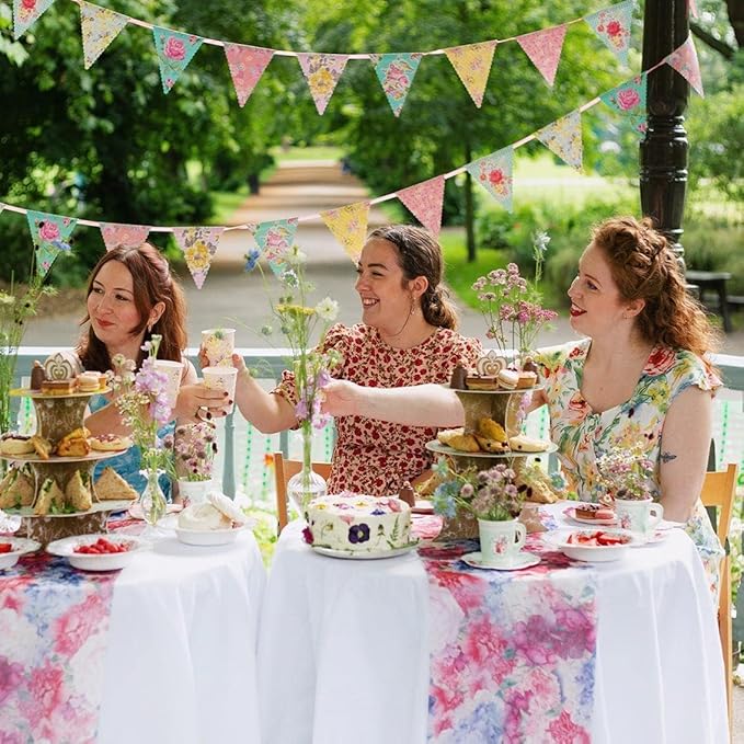 Talking Tables ﻿Floral Paper Table Cover Disposable Tablecloth For Mother's Day Afternoon Tea Party Decoration For Birthday, Bridal Party, Baby Shower, Wedding, Rectangular, 70" x 47" Pink & Yellow
