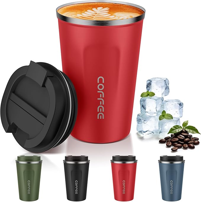 MOMSIV 12oz Travel Mug, Insulated Coffee Cup with Leakproof Lid, Vacuum Stainless Steel Double Walled Reusable Tumbler for Hot and Cold Water Coffee and Tea In Travel and Car