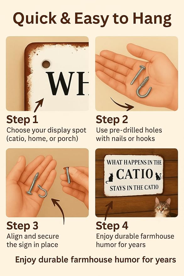 Cat Lover Sign What Happens In The Catio Stays In The Catio Metal Tin Sign Funny Cat House Sign For Home Farmhouse Wall Decor Vintage Cat Owner Gift 8x12 Inch - Image 7
