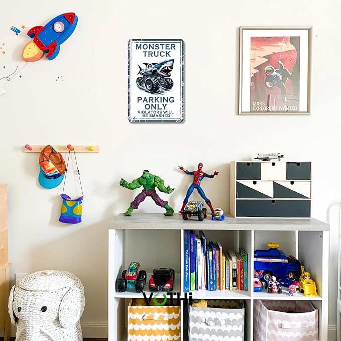 Monster Truck Tin Sign Birthday Decorations & Room Decor, Car Poster for Boys Bedroom, Durable Metal Wall Art, Vintage Style Auto Theme - 8x12 Inches - Image 6