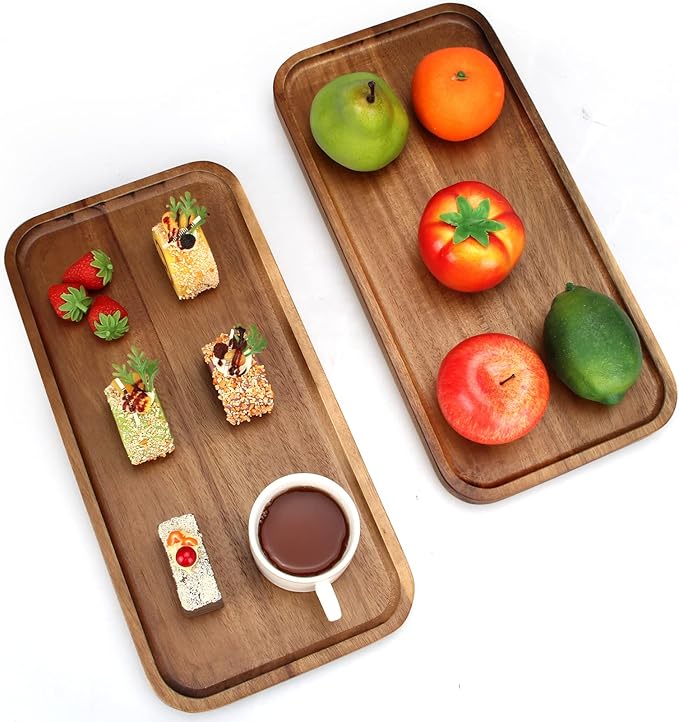16" x 8" Large Wooden Serving Tray for Decor Party Charcuterie Boards Rectangular Acacia Wood Dessert Platters Rectangle Cake Dessert Plates Food Cheese Platter Board Snack Kitchen Dishes Tray