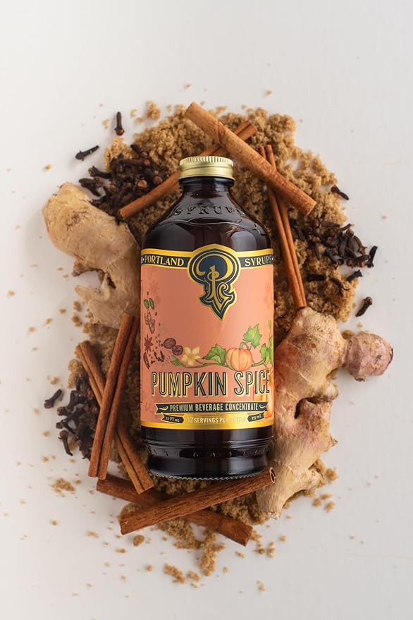 Portland Syrups Pumpkin Spice Syrup - Organic Pumpkin & Ginger Coffee Syrup for Lattes, Mocktails, & Baking - Rich Flavor, Organic Cane Sugar, Natural Ingredients,12 oz Bottle, 24 Servings (Pack of 1)