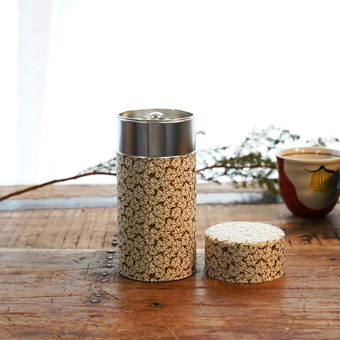 Kyoto Floral Tin Tea Canister - 7 oz Traditional Japanese Yuzen Paper Design, Airtight Storage for Fresh Tea Leaves, Ideal for Tea Ceremony Accessories Collection (Gold)