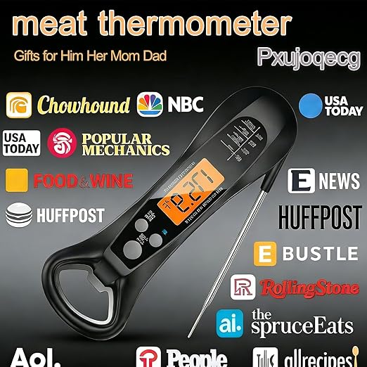 Instant Read Meat Thermometer for Cooking – Waterproof Digital Food Thermometer with Backlit LCD, Long Probe, Fast Accurate Kitchen Thermometer for BBQ, Grill, Candy & Oil (°C/°F)